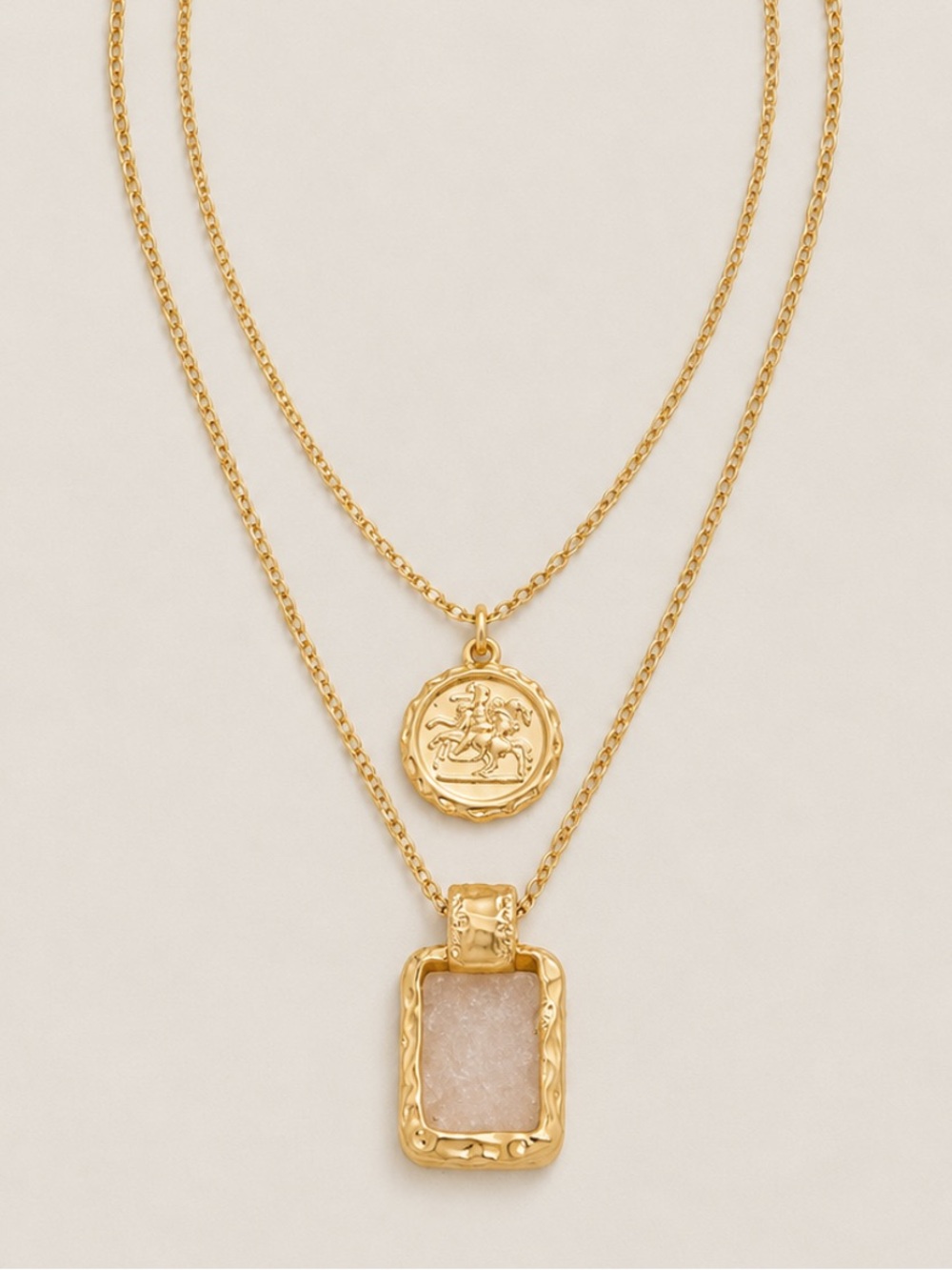 New! Gold Coin Stone Necklace Stack NWOT 3019